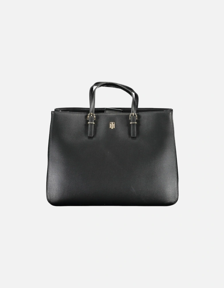 Sophisticated Handcrafted Black Handbag with Removable Handles and