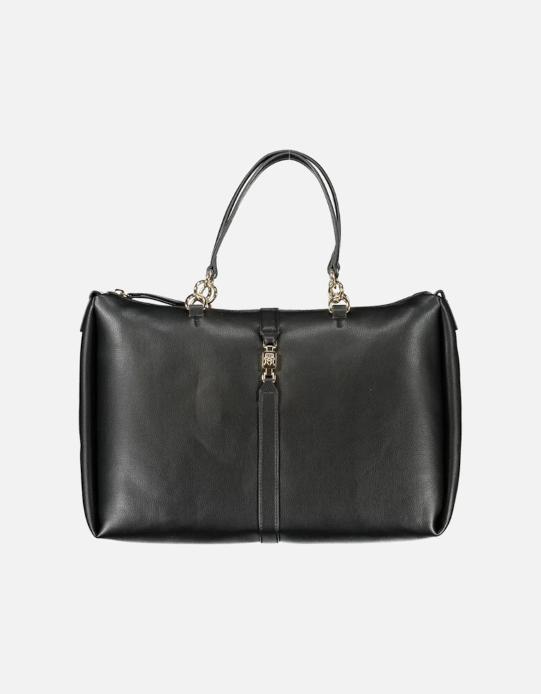 Recycled Polyester Shoulder Bag with Contrast Details Women - Black