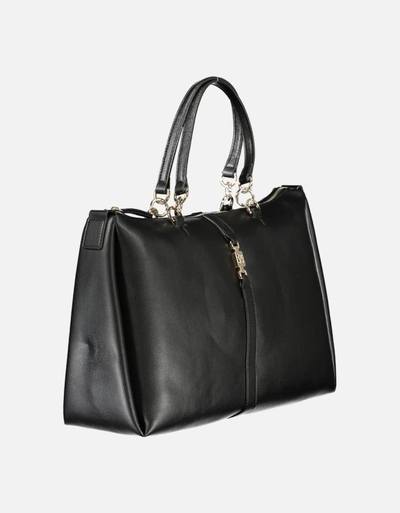 Recycled Polyester Shoulder Bag with Contrast Details Women - Black