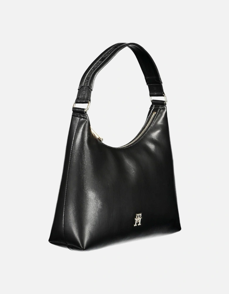 Chic Shoulder Bag with Zip Closure and Logo Detail Women - Black