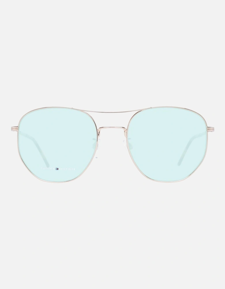 Rose Gold Aviator Sunglasses with Green Lenses - Category 1 Unisex