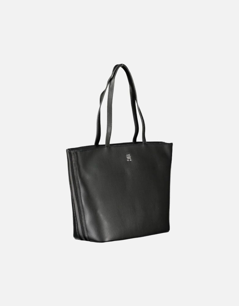 Recycled Polyester Shoulder Bag with Contrast Details Women - Black