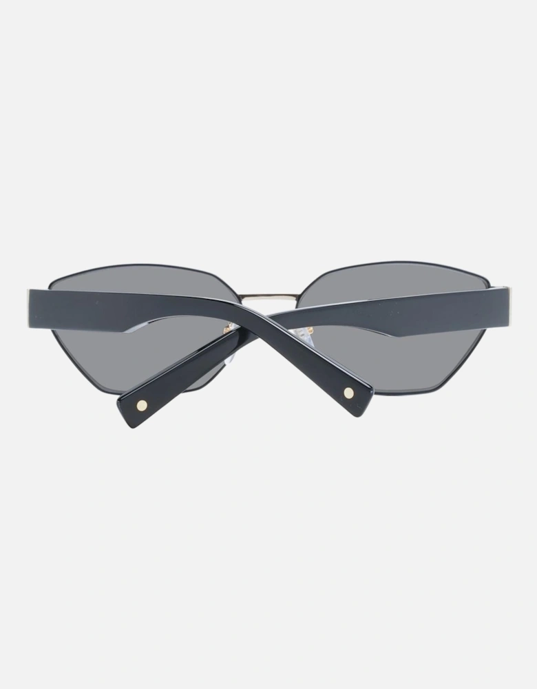 Rectangle Metal Full-Rim Sunglasses with Grey Lenses Unisex - Black