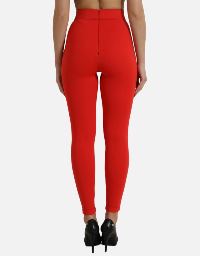 High-Waist Leggings with Zipper Closure and Logo Details Women - Red