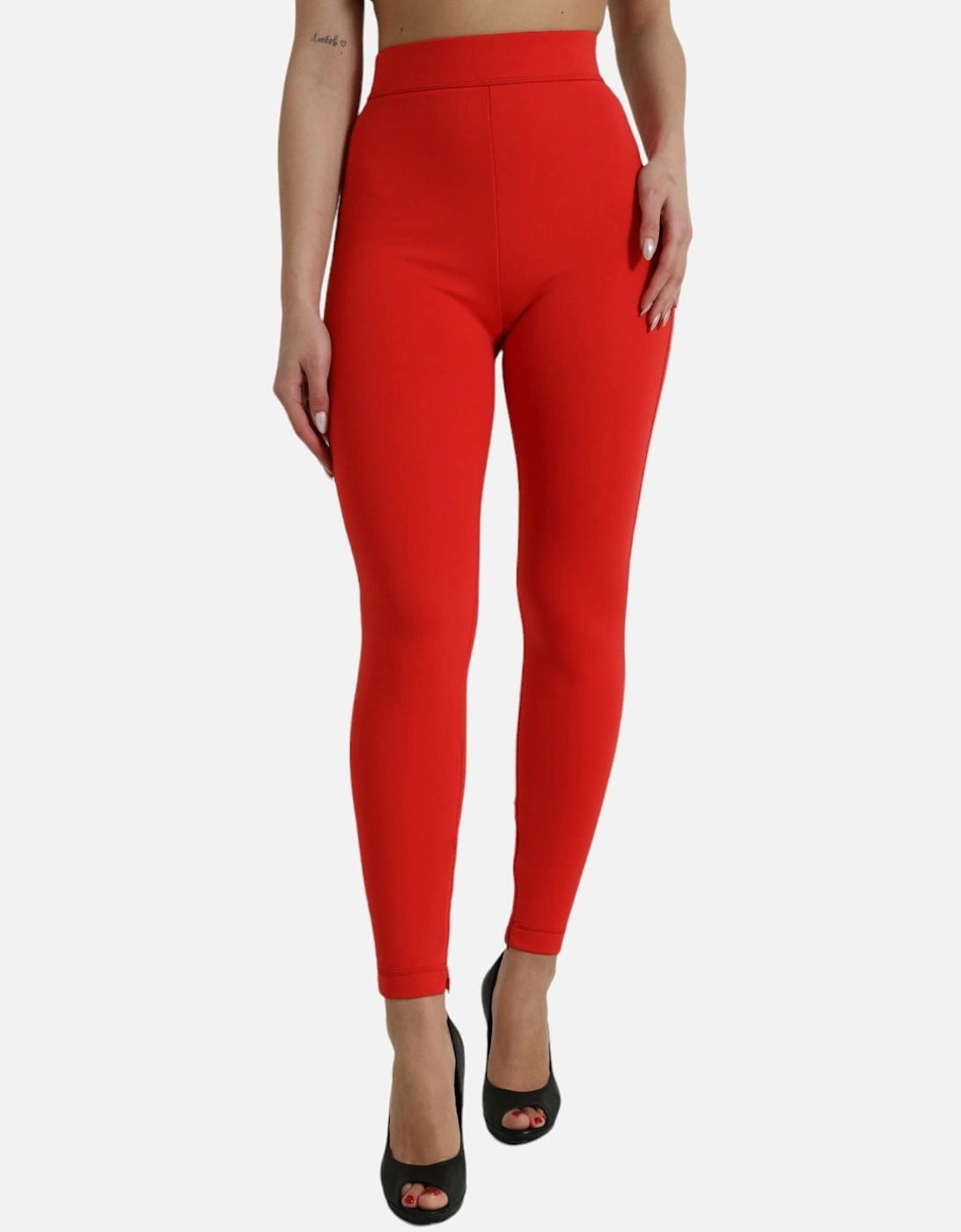 High-Waist Leggings with Zipper Closure and Logo Details Women - Red, 6 of 5