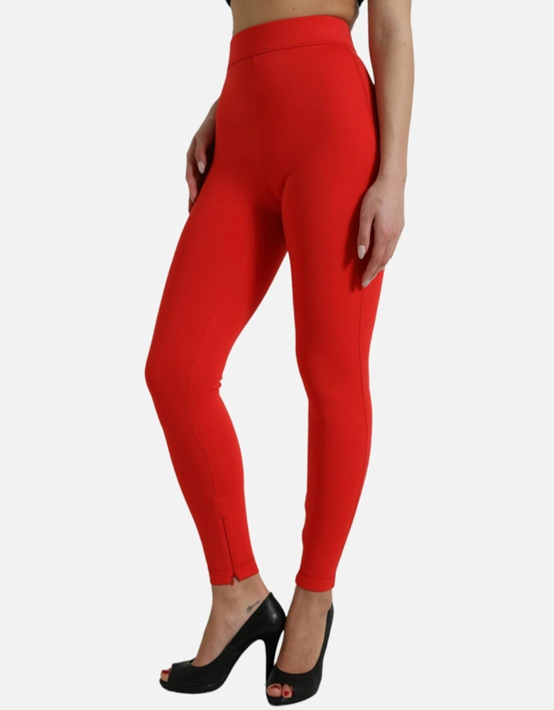 High-Waist Leggings with Zipper Closure and Logo Details Women - Red