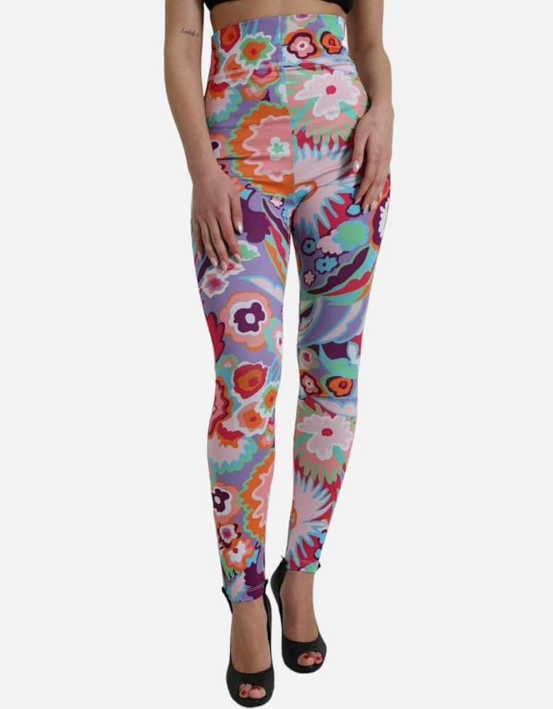 Floral Print High Rise Leggings Pants Women - Multicolor Jeans