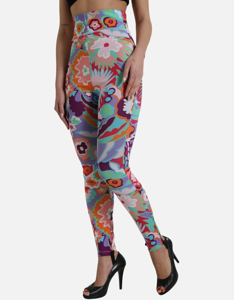 Floral Print High Rise Leggings Pants Women - Multicolor Jeans