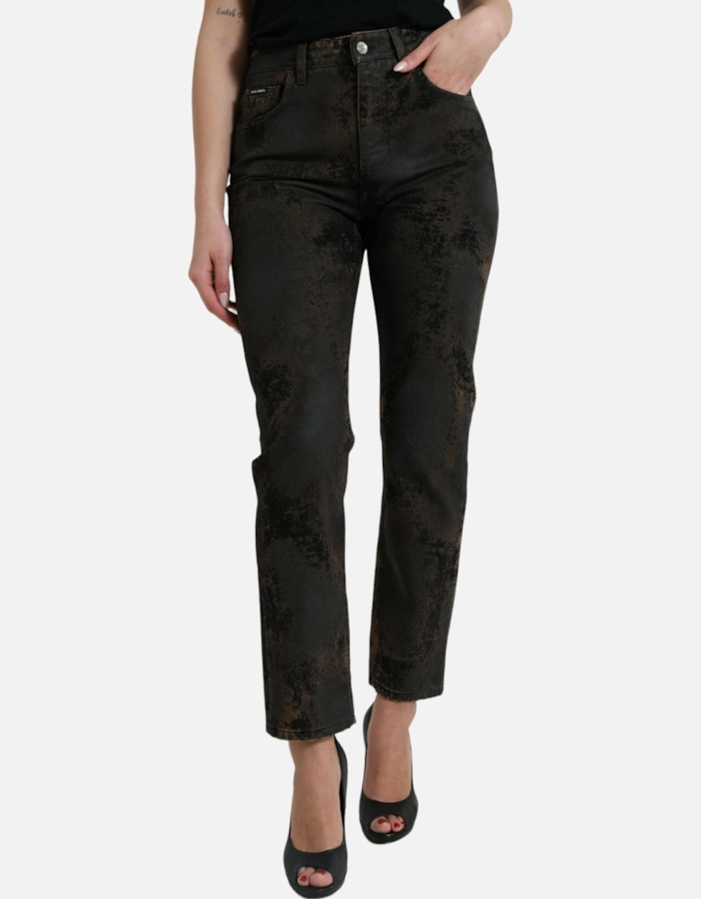 Mid Waist Denim Jeans with Zipper Closure and Logo Details. Women -