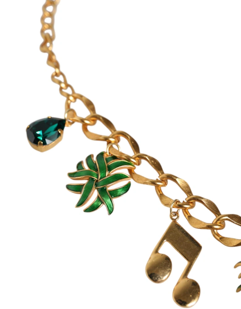 Statement Gold Crystal Charm Necklace Women