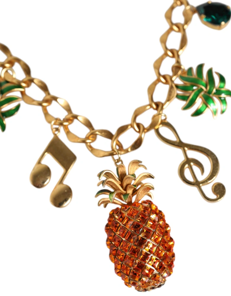 Statement Gold Crystal Charm Necklace Women