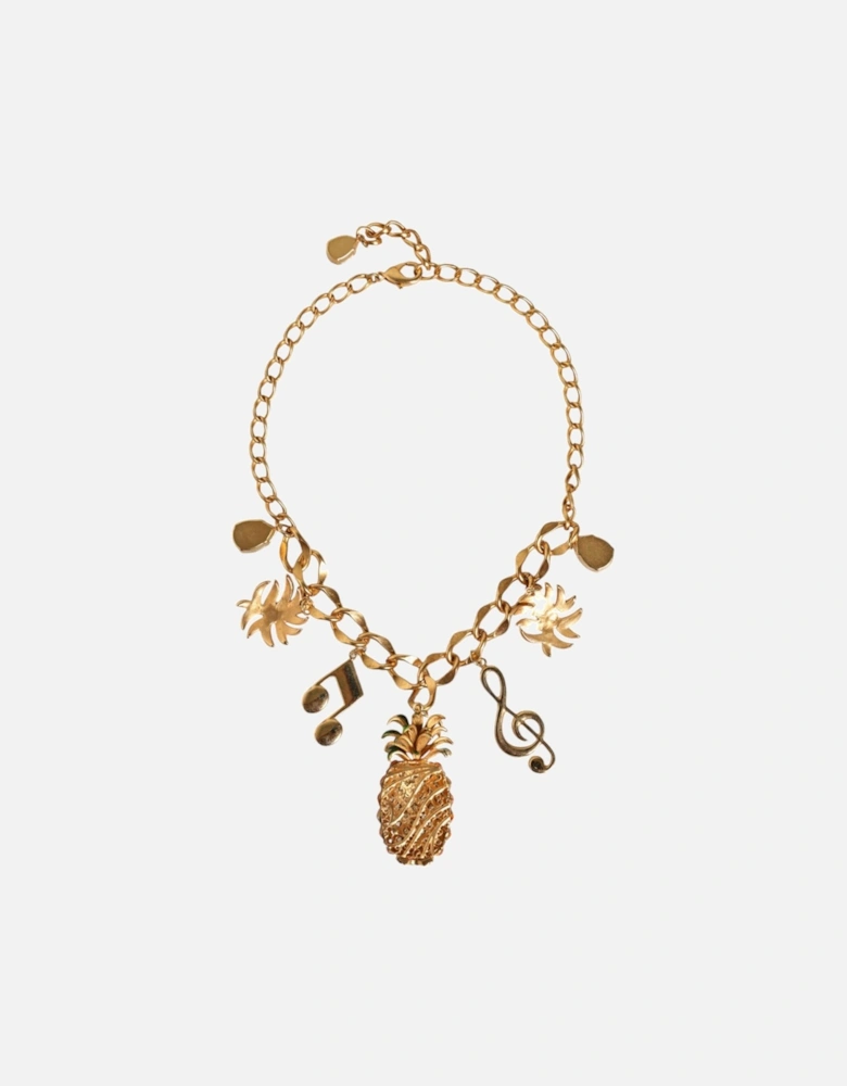 Statement Gold Crystal Charm Necklace Women