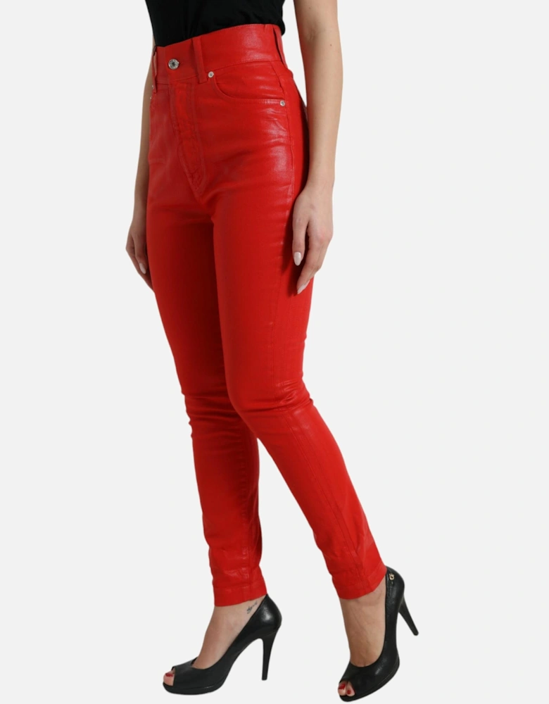 High Waist Denim Jeans with Zipper Closure and Logo Details Women -
