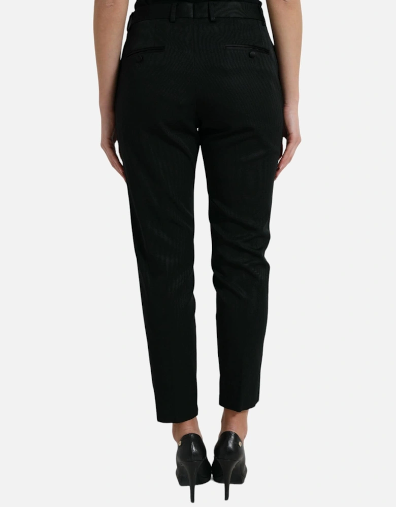 High Waist Tapered Cropped Pants with Logo Details Women - Black Jeans