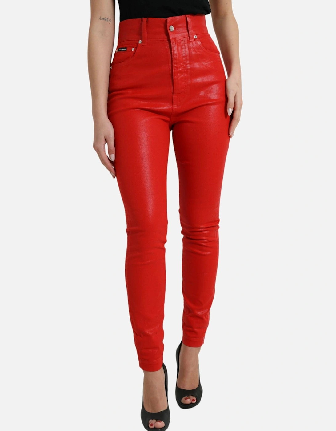 High Waist Denim Jeans with Zipper Closure and Logo Details Women -, 6 of 5
