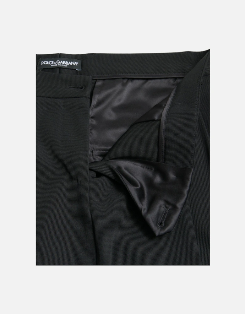 High Waist Tapered Cropped Pants with Logo Details Women - Black Jeans