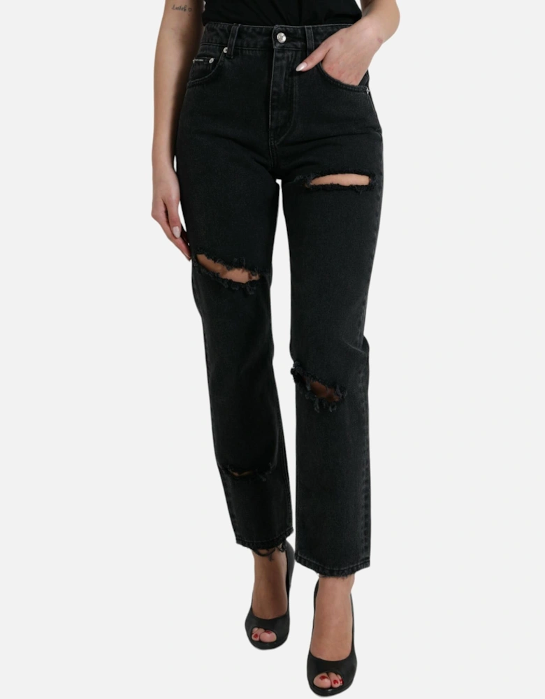 High Waist Denim Jeans with Zipper Closure and Logo Details Women -