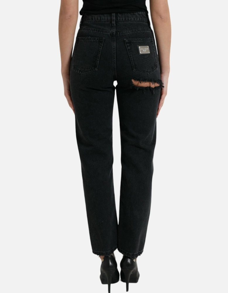 High Waist Denim Jeans with Zipper Closure and Logo Details Women -