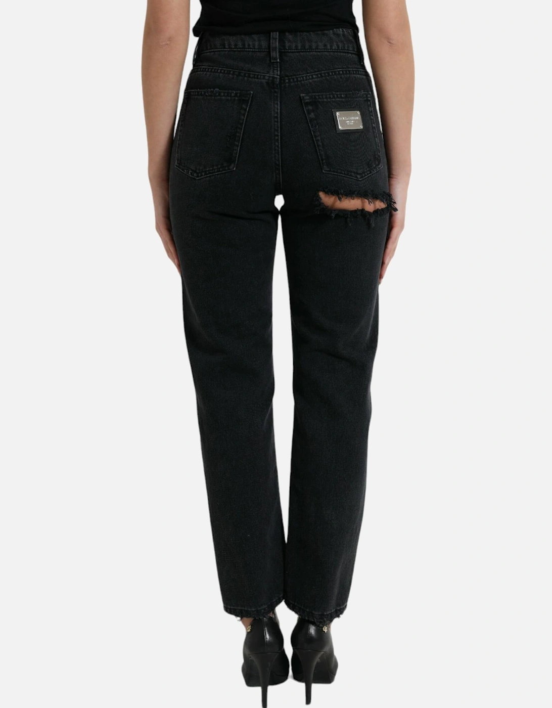 High Waist Denim Jeans with Zipper Closure and Logo Details Women -