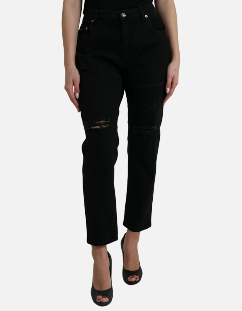 High Waist Denim Jeans with Zipper Closure Women - Black Jeans