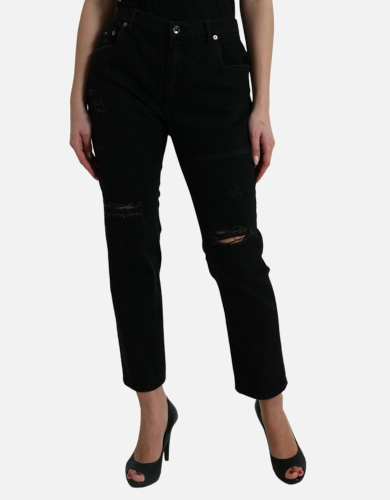 High Waist Denim Jeans with Zipper Closure Women - Black Jeans