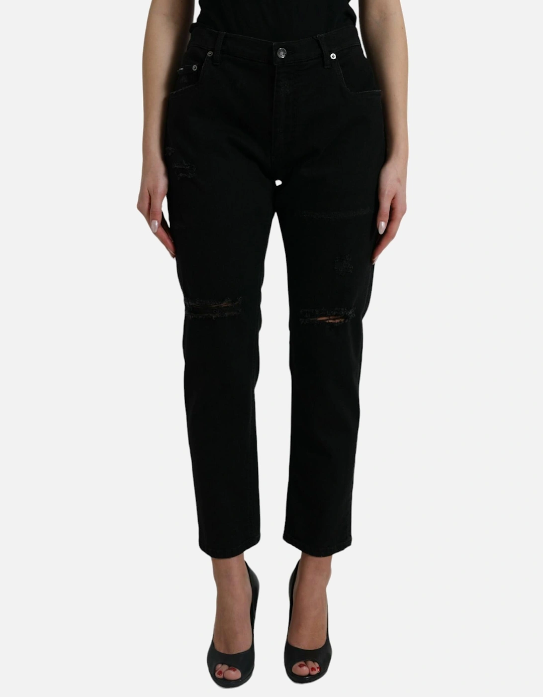 High Waist Denim Jeans with Zipper Closure Women - Black Jeans