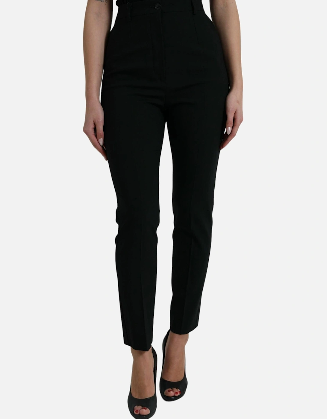 High Waist Tapered Pants with Logo Details and Zipper Closure. Women -, 6 of 5
