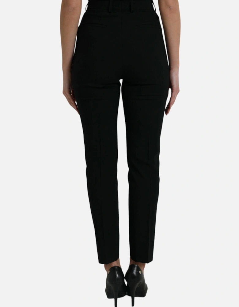 High Waist Tapered Pants with Logo Details and Zipper Closure. Women -