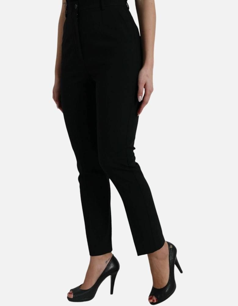 High Waist Tapered Pants with Logo Details and Zipper Closure. Women -