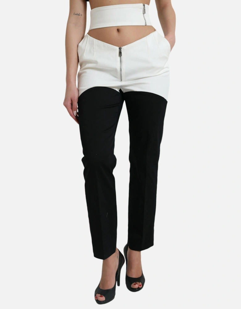 High Waist Tapered Pants with Logo Details Women - Black And White
