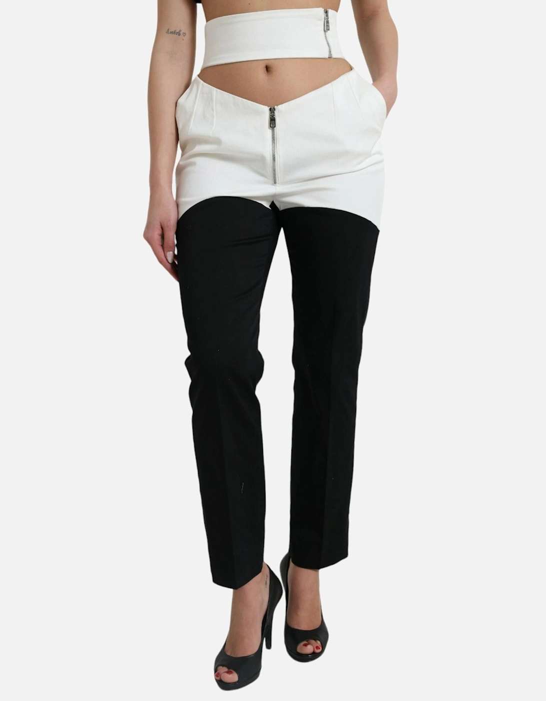 High Waist Tapered Pants with Logo Details Women - Black And White, 6 of 5