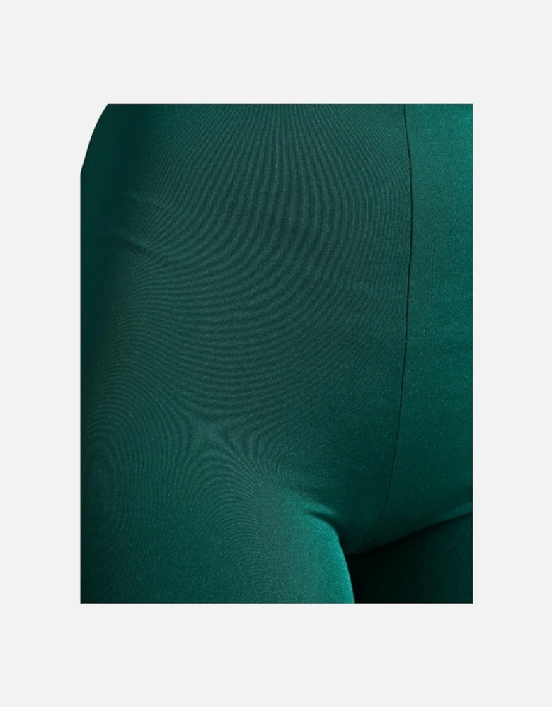 High Waist Green Leggings with Zipper Closure and Logo Details. Women