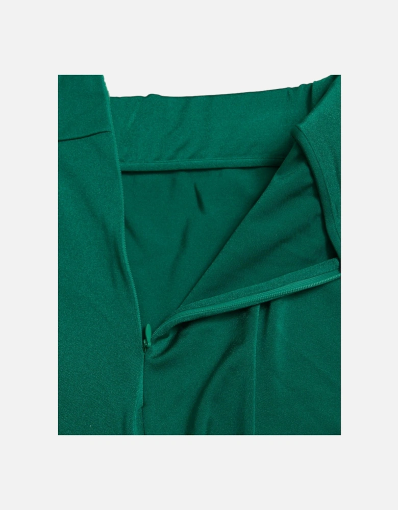 High Waist Green Leggings with Zipper Closure and Logo Details. Women