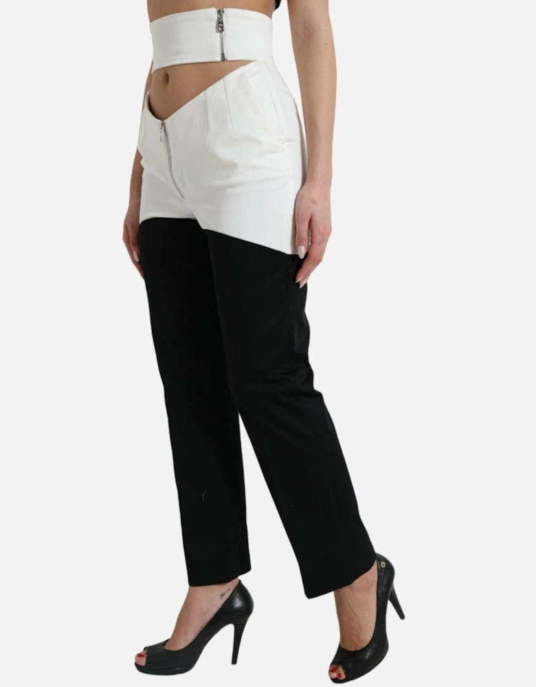 High Waist Tapered Pants with Logo Details Women - Black And White