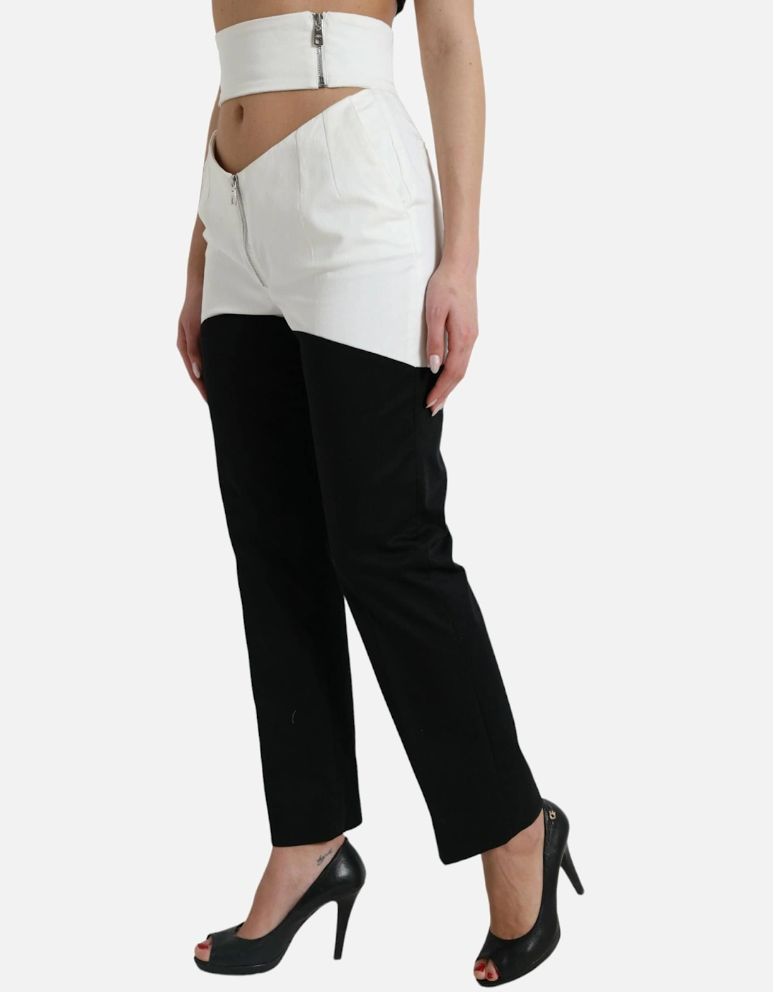 High Waist Tapered Pants with Logo Details Women - Black And White
