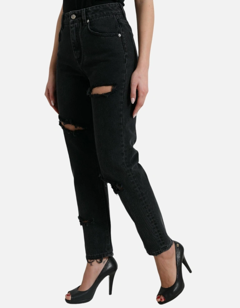 High Waist Denim Jeans with Zipper Closure and Logo Details Women -