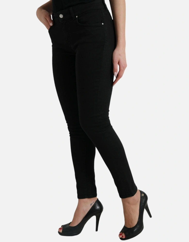 Mid Waist Denim Jeans with Zipper Closure and Logo Details Women -