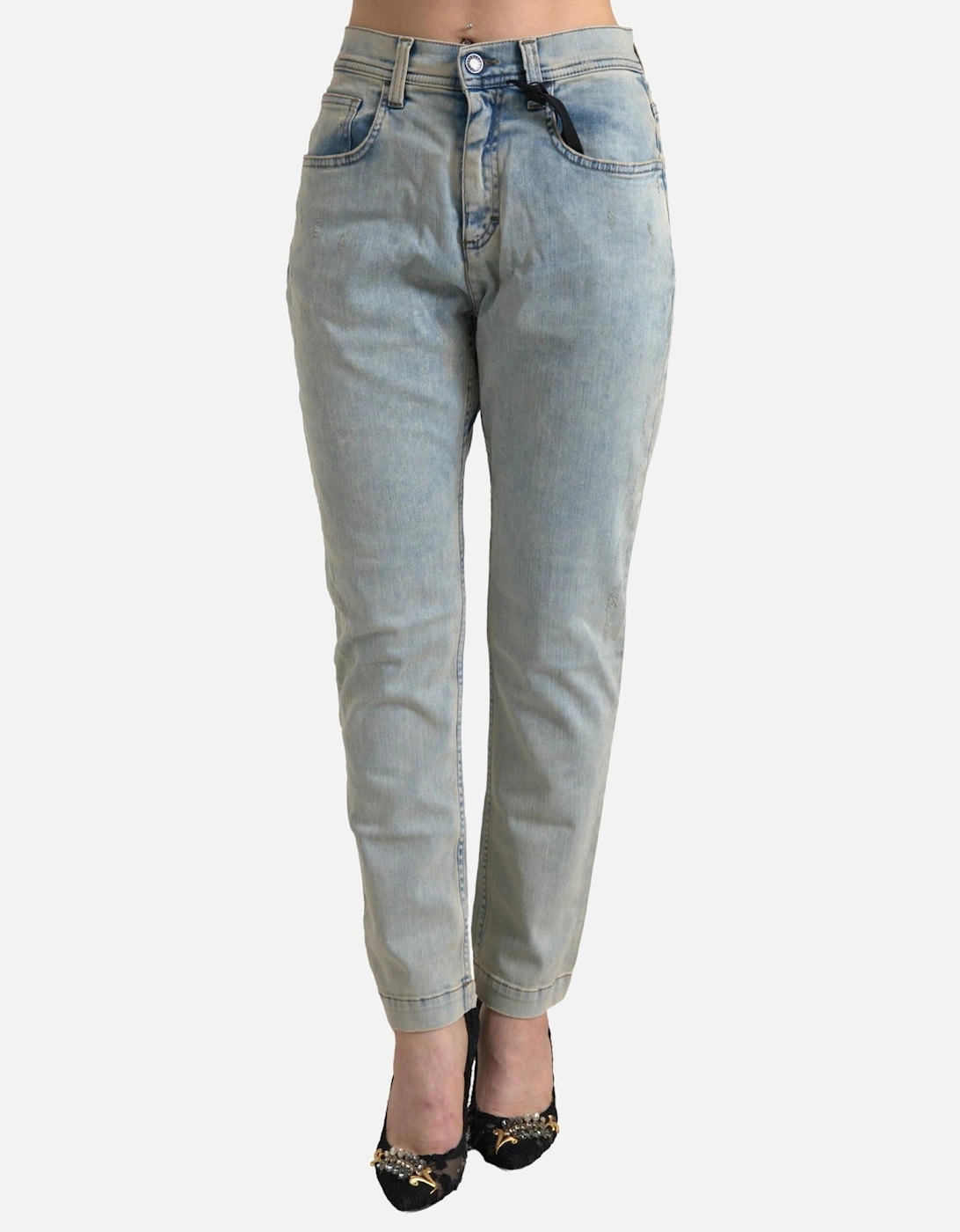 Mid Waist Skinny Jeans with Zipper Closure and Logo Details. Women -, 7 of 6