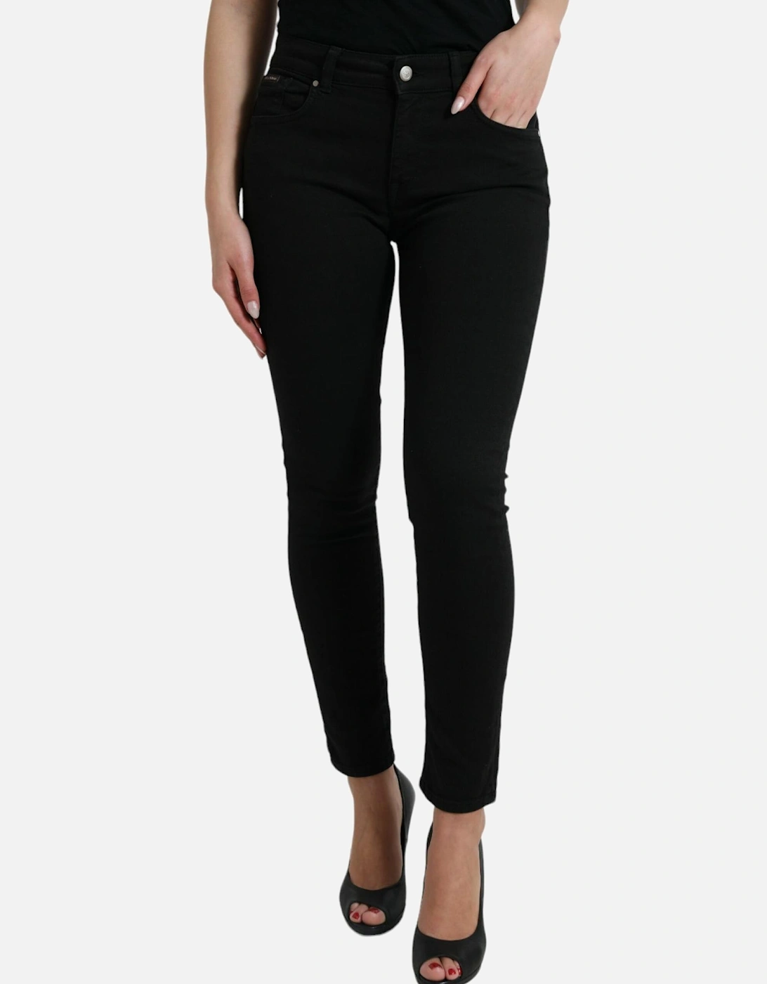 Mid Waist Denim Jeans with Zipper Closure and Logo Details Women -, 7 of 6