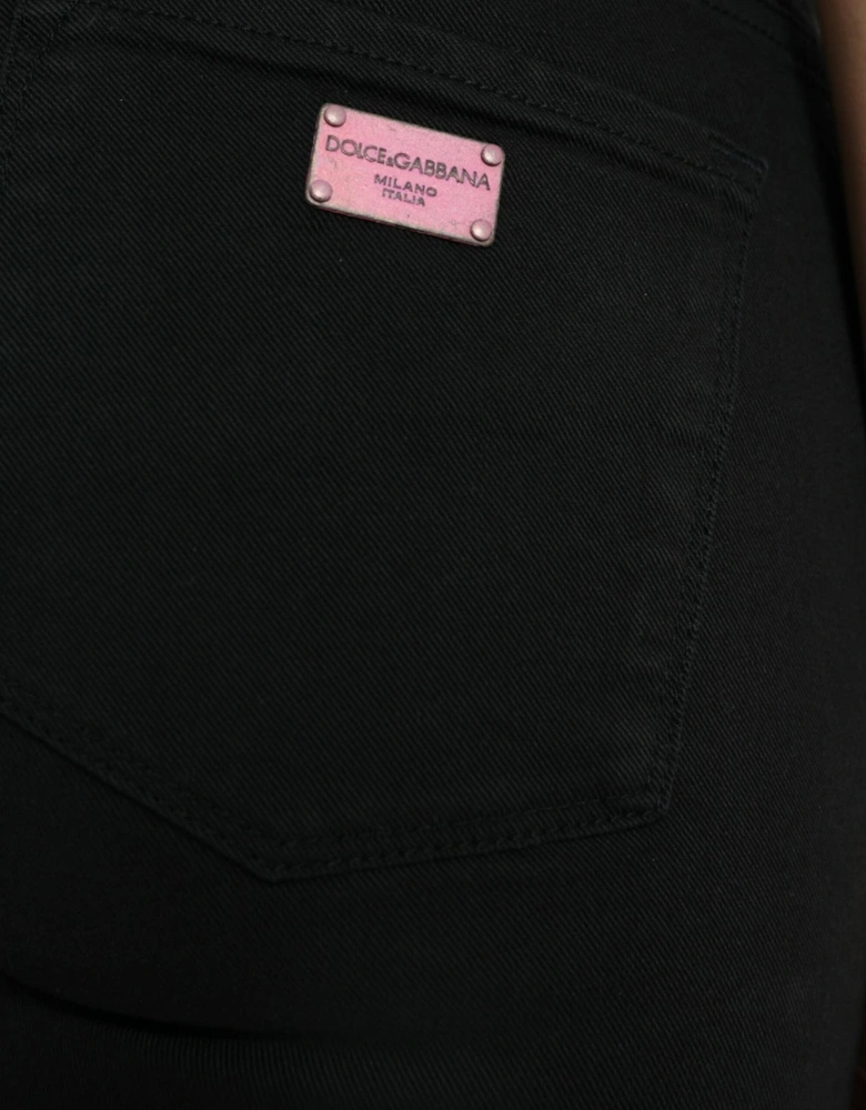 Mid Waist Denim Jeans with Zipper Closure and Logo Details Women -