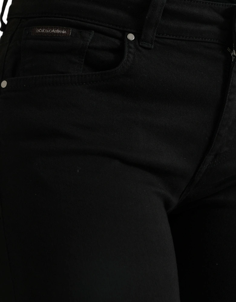 Mid Waist Denim Jeans with Zipper Closure and Logo Details Women -