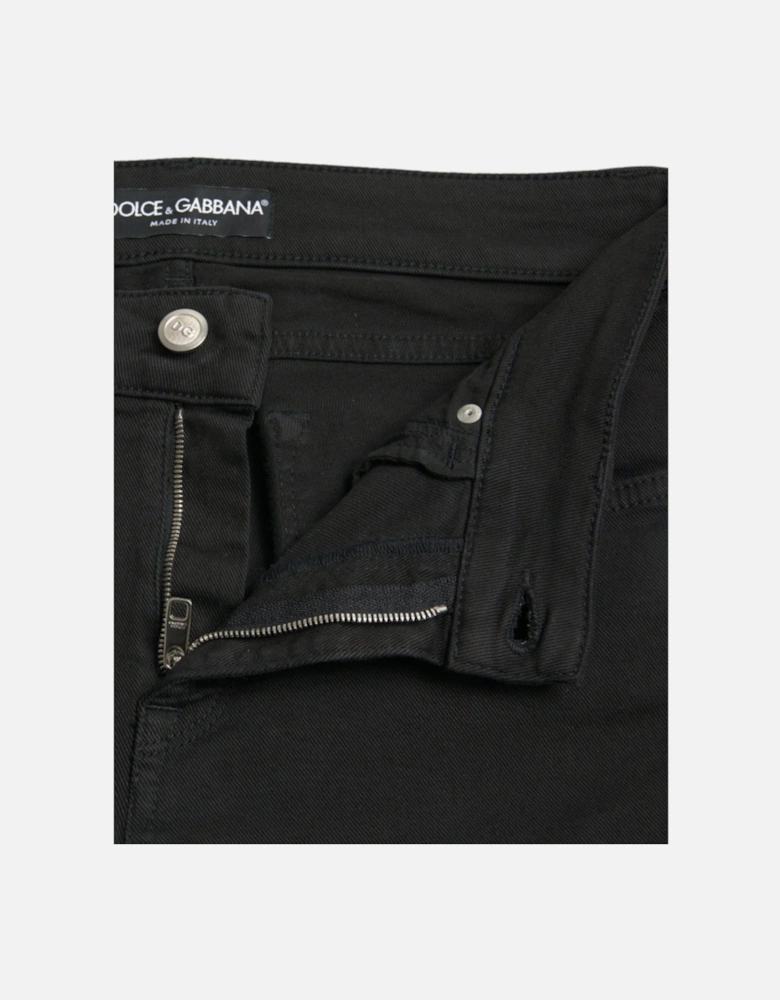 Mid Waist Denim Jeans with Zipper Closure and Logo Details Women -