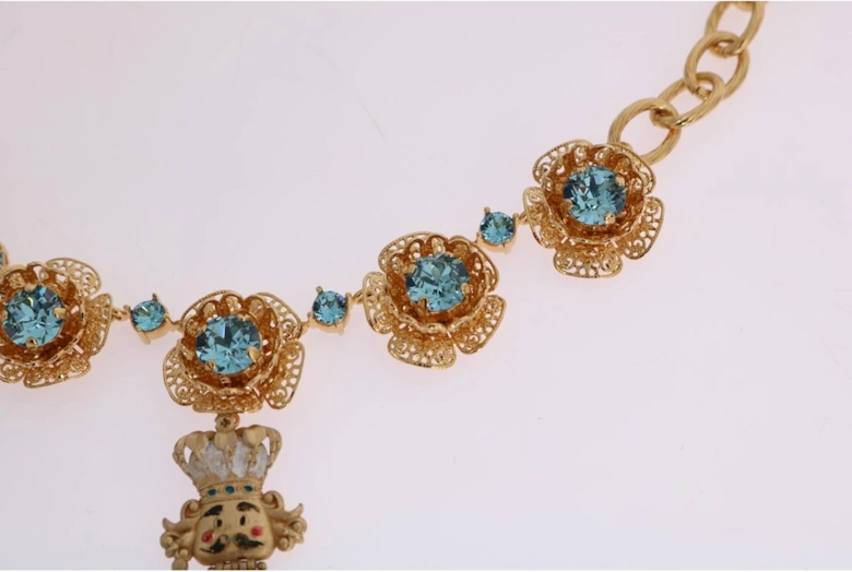 Dolce Gabbana Nutcracker Necklace Gold and Blue Women
