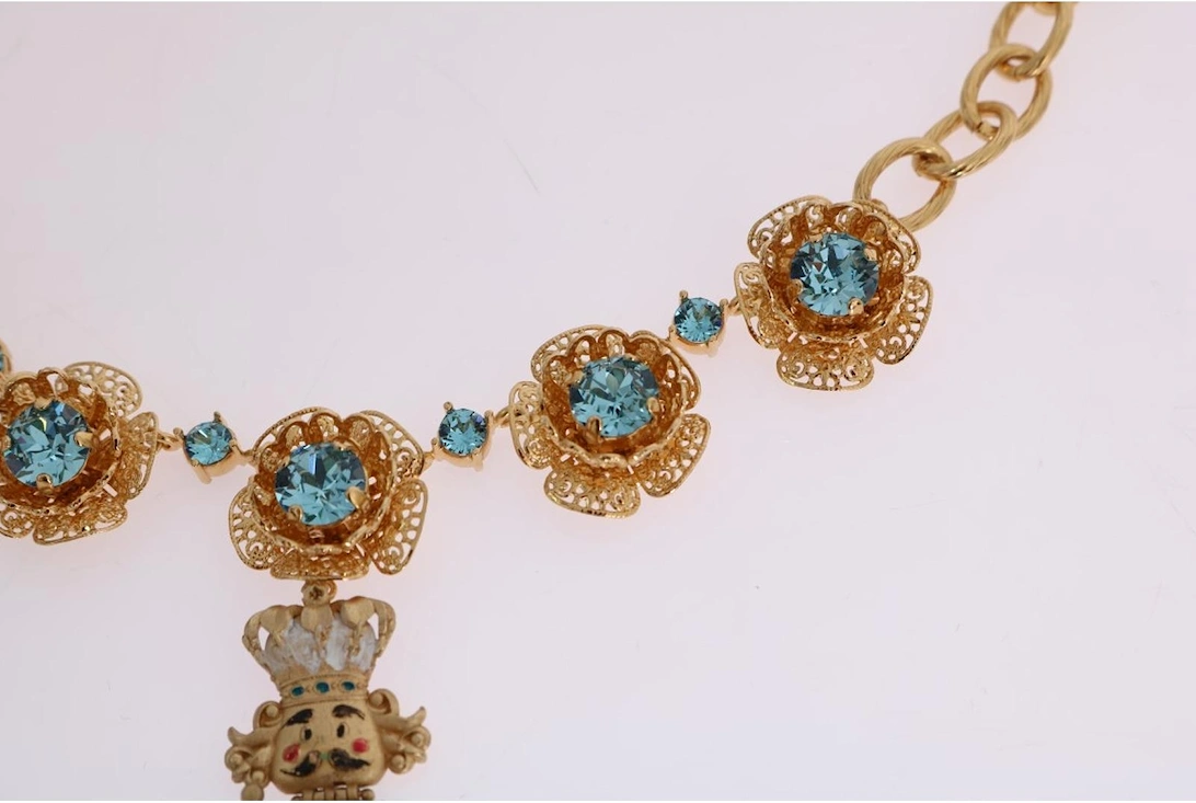 Dolce Gabbana Nutcracker Necklace Gold and Blue Women