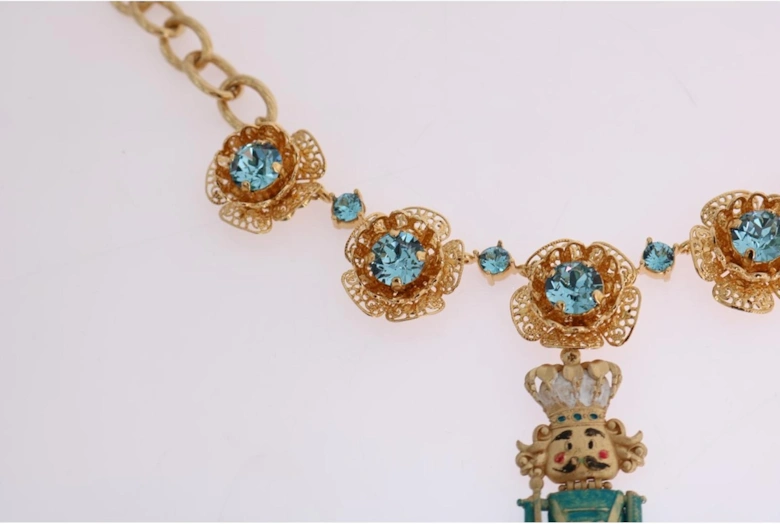 Dolce Gabbana Nutcracker Necklace Gold and Blue Women