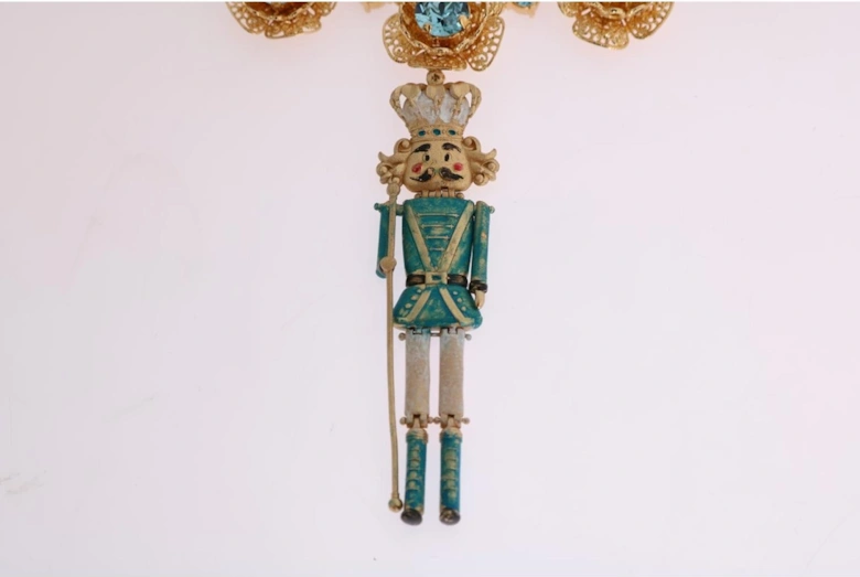 Dolce Gabbana Nutcracker Necklace Gold and Blue Women