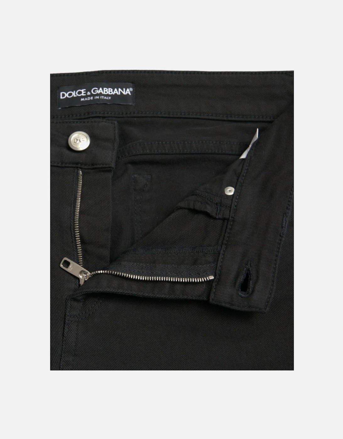 Mid Waist Stretch Denim Jeans with Zipper Closure and Logo Details