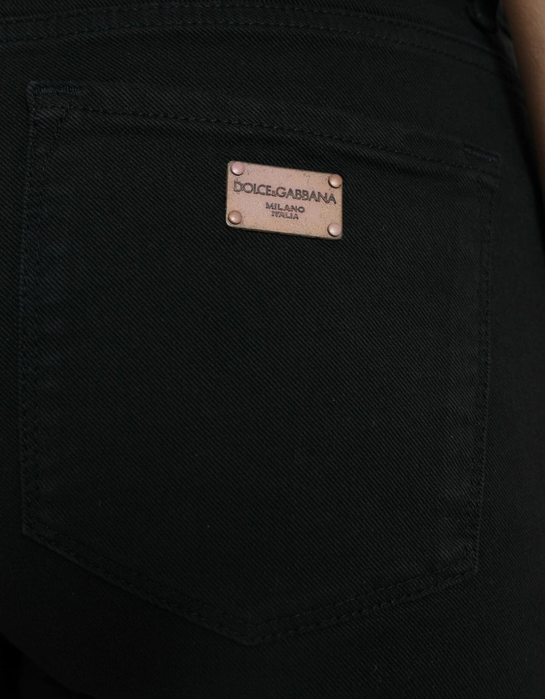 Mid Waist Stretch Denim Jeans with Zipper Closure and Logo Details