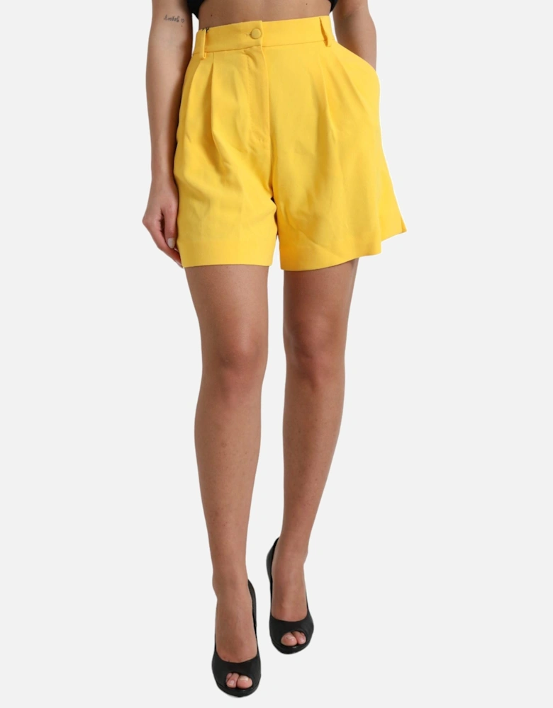 High Waisted Pleated Shorts ModelPAN74916 Women - Yellow
