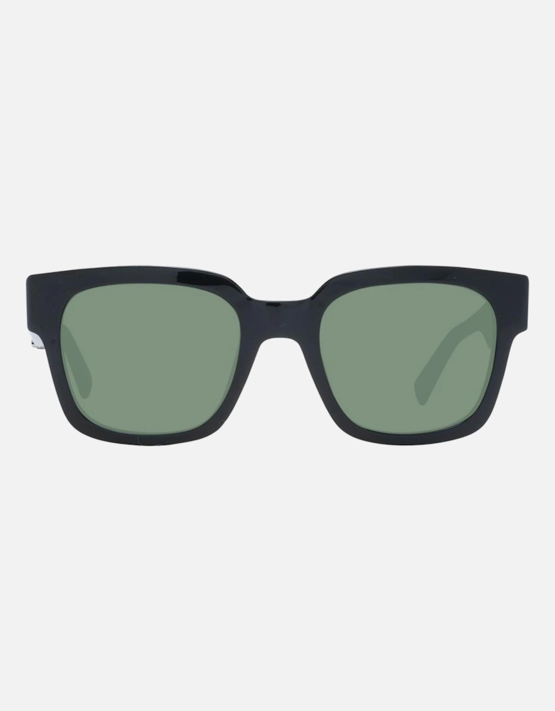 Square Full-Rim Acetate Sunglasses with Green Lenses Unisex - Black